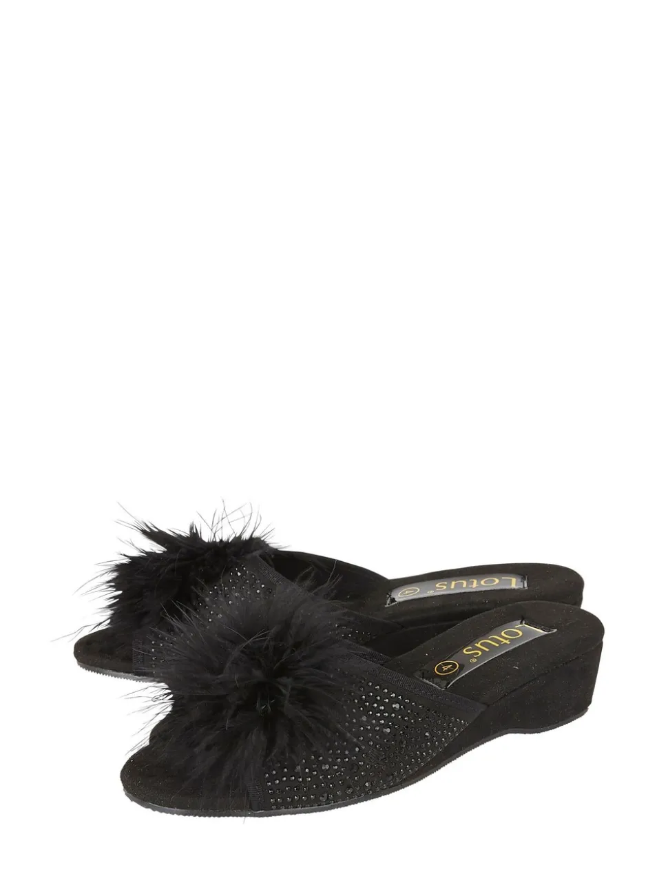 Lotus Black Mule Wedge Slippers