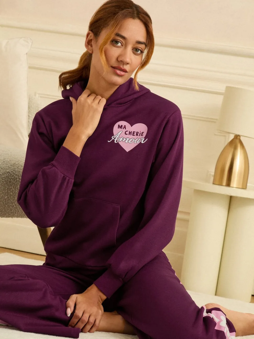 Love & Roses Berry Red Jersey Loungwear Hoodie