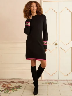 Love & Roses Black Animal Heart Petite Cosy Jumper Dress