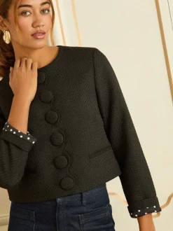 Love & Roses Black Boucle Scallop Blazer