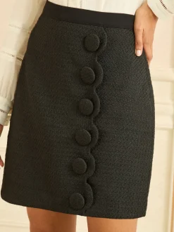 Love & Roses Black Boucle Scallop Mini Skirt