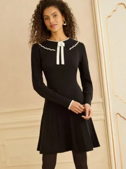 Love & Roses Black Bow Detail Knitted Mini Dress