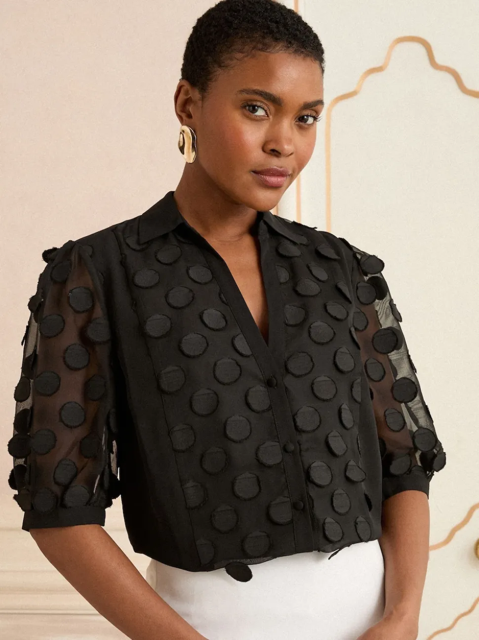 Love & Roses Black 3D Spot 3/4 Sleeve Shirt