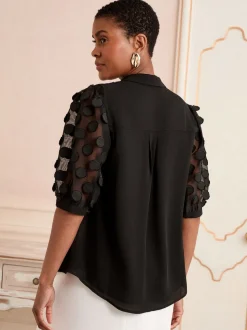 Love & Roses Black 3D Spot 3/4 Sleeve Shirt