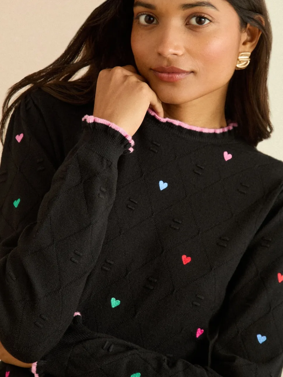 Love & Roses Black Embroidered Detail Knitted Jumper