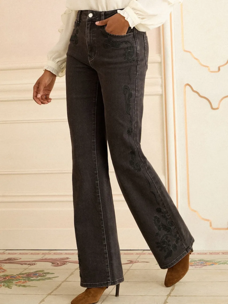 Love & Roses Black Embroidered Petite Bootcut Jeans