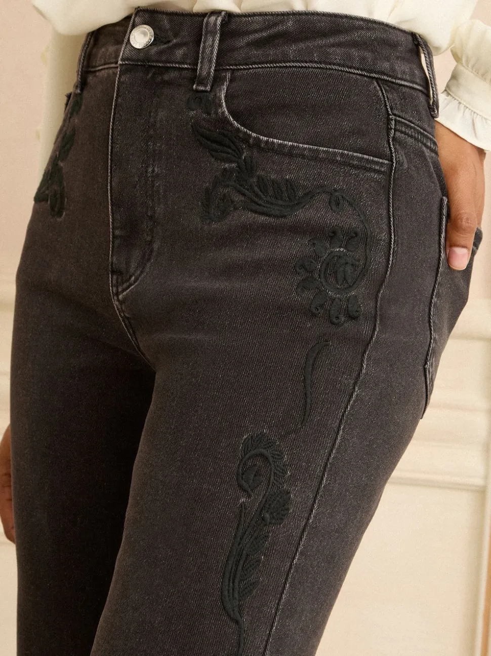 Love & Roses Black Embroidered Petite Bootcut Jeans