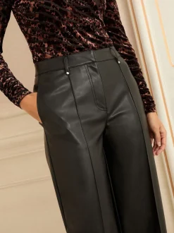 Love & Roses Black Faux Leather Wide Crop Skirt