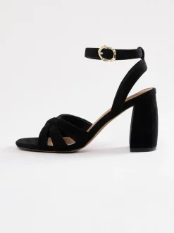 Love & Roses Black Flared Block Heel Faux Suede Sandals