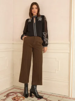 Love & Roses Black Gold Embroidery Long Sleeve High Neck Blouse