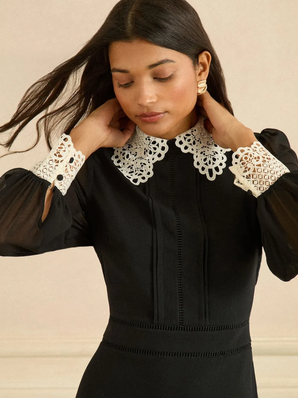 Love & Roses Black Lace Collar Mini Dress