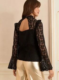 Love & Roses Black Lace Flute Sleeve Blouse