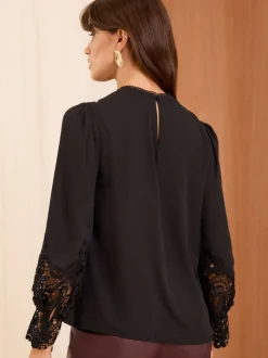 Love & Roses Black Long Sleeve Lace Cuff Blouse