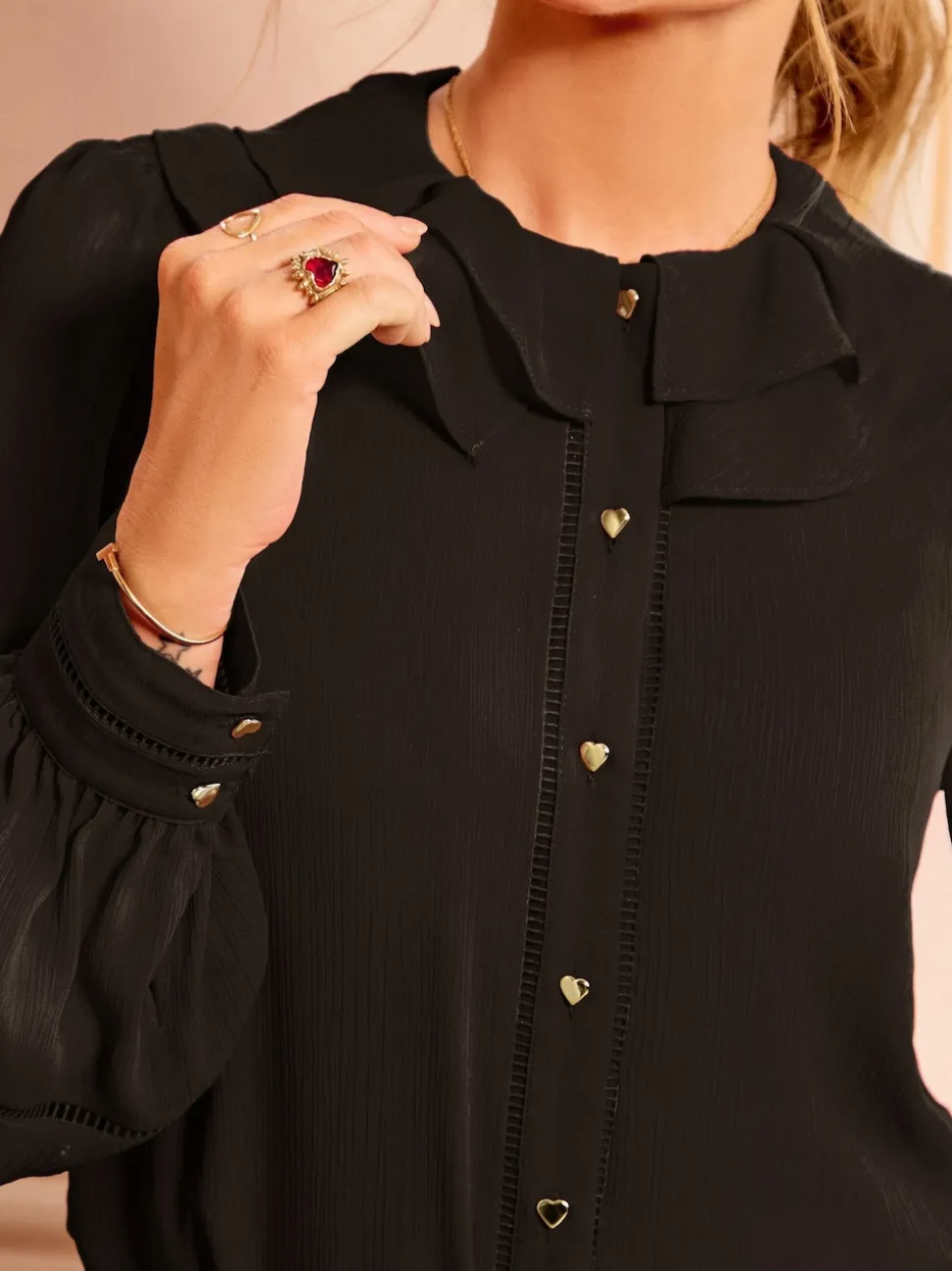 Love & Roses Black Long Sleeve Frill Collar Blouse