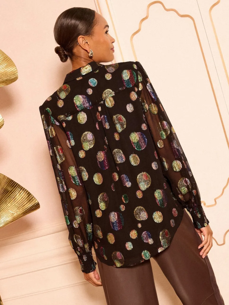 Love & Roses Black Metallic Spot Printed Long Sleeve Shirt