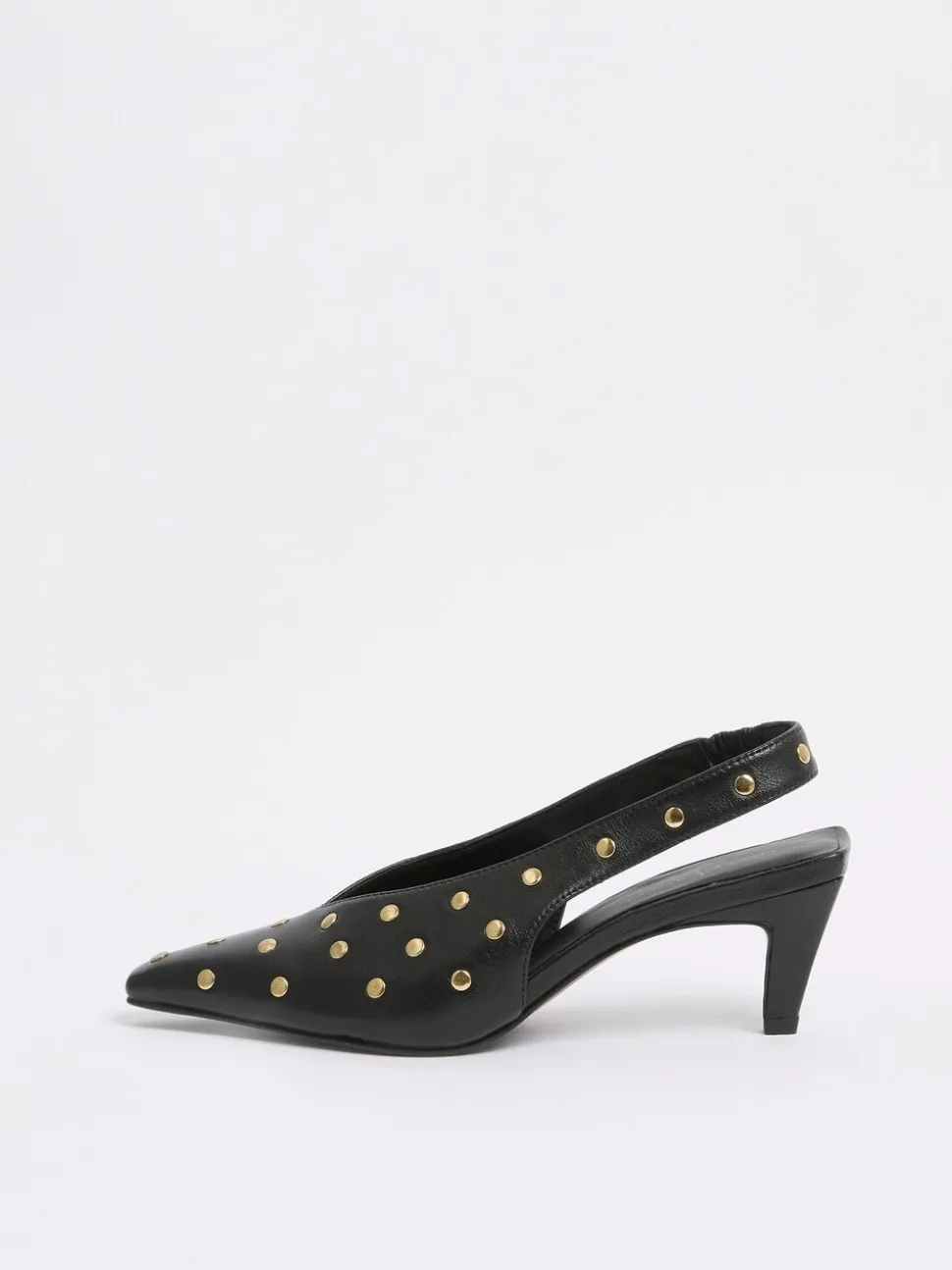 Love & Roses Black Real Leather Chisel Toe Slingback Smart Kitten Heel Court Shoes