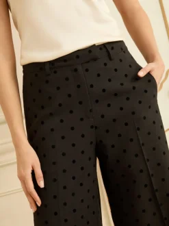 Love & Roses Black Spot Petite Flocked Spot Wide Leg Trousers
