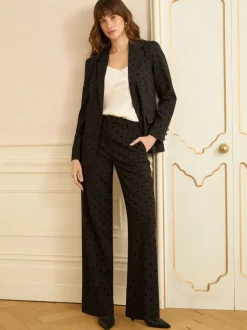 Love & Roses Black Spot Petite Flocked Spot Wide Leg Trousers