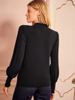 Love & Roses Black Tie Neck Knitted Jumper