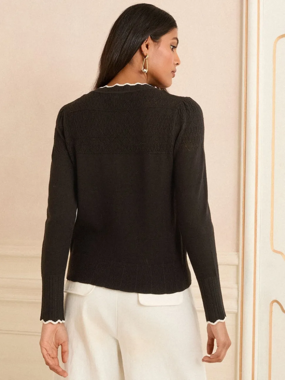 Love & Roses Black Tipped Scallop Petite Knitted Cardigan