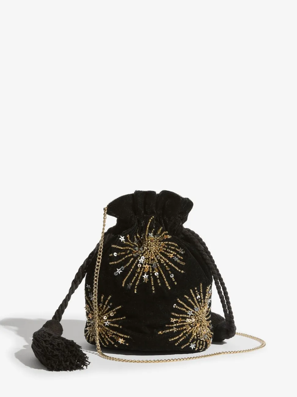 Love & Roses Black Velvet Sequin Embellished Pouch Bag