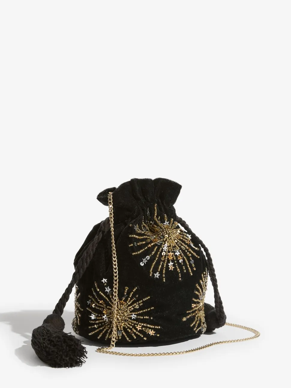 Love & Roses Black Velvet Sequin Embellished Pouch Bag