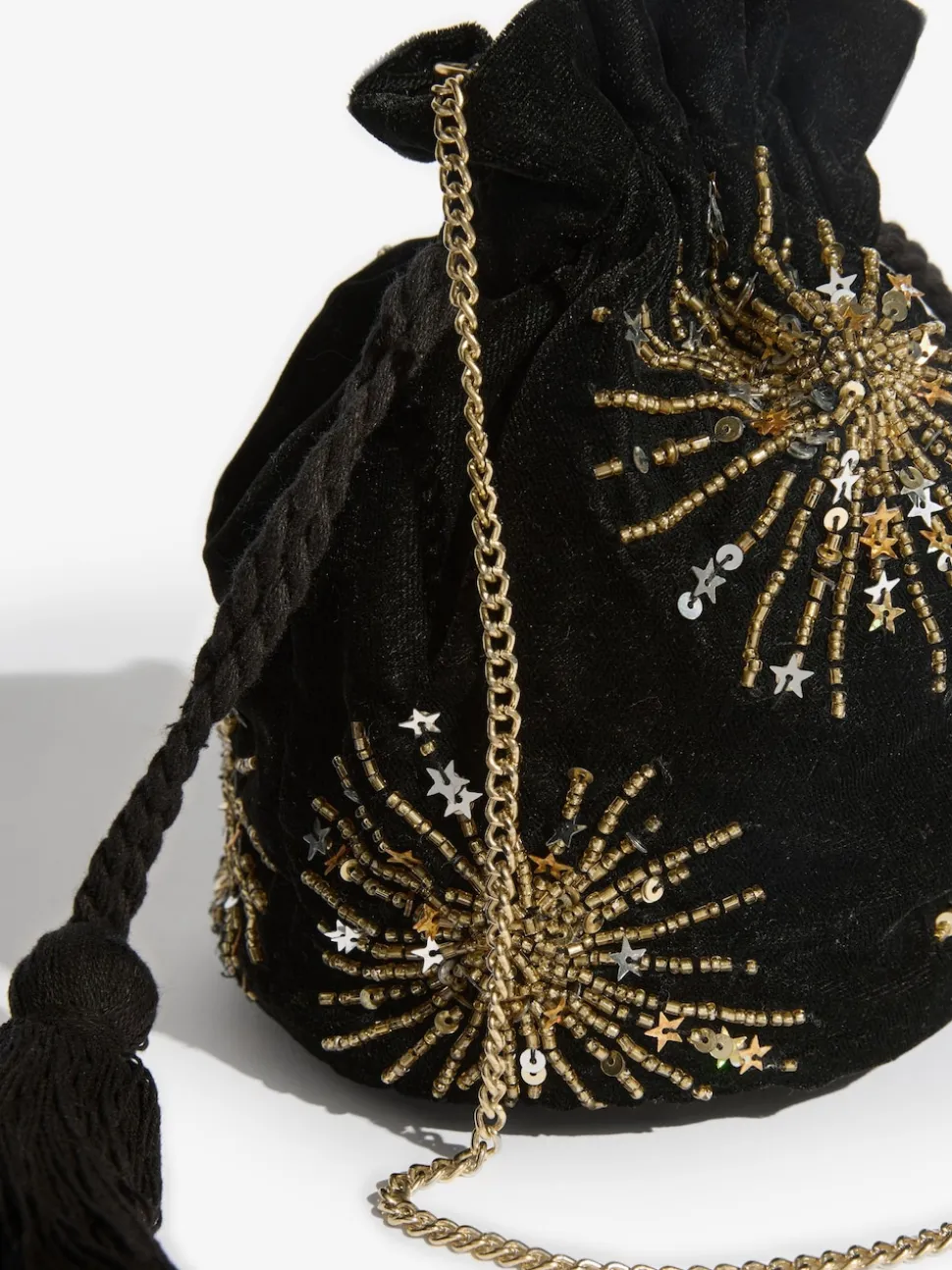Love & Roses Black Velvet Sequin Embellished Pouch Bag
