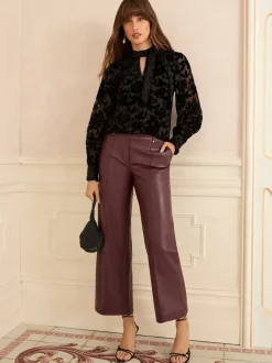 Love & Roses Black Velvet Burnout Long Sleeve Pussybow Blouse