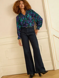 Love & Roses Blue Animal Button Through Long Sleeve Shirt