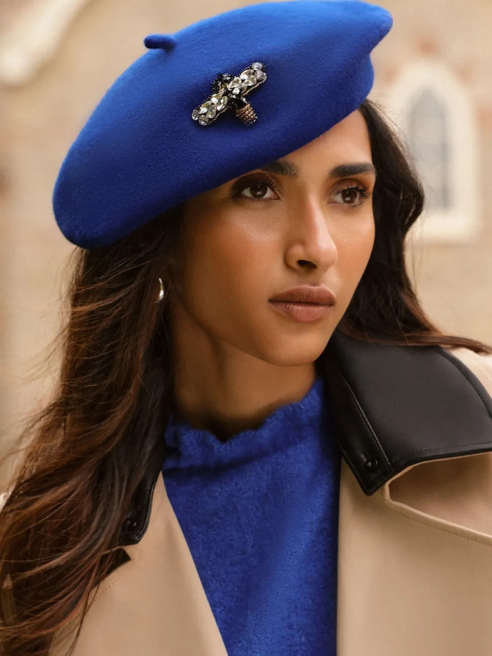 Love & Roses Blue Embellished Beret Hat