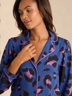 Love & Roses Blue Leopard Print Short Set Button Through Pyjamas