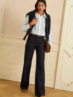 Love & Roses Blue White Stripe Lace Collar Button Through Long Sleeve Shirt