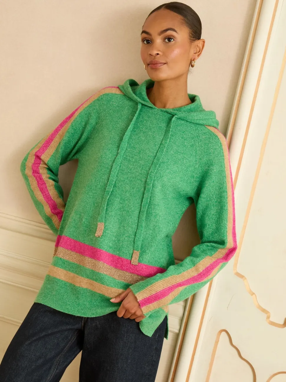 Love & Roses Bright Green Stripe Metallic Hoodie