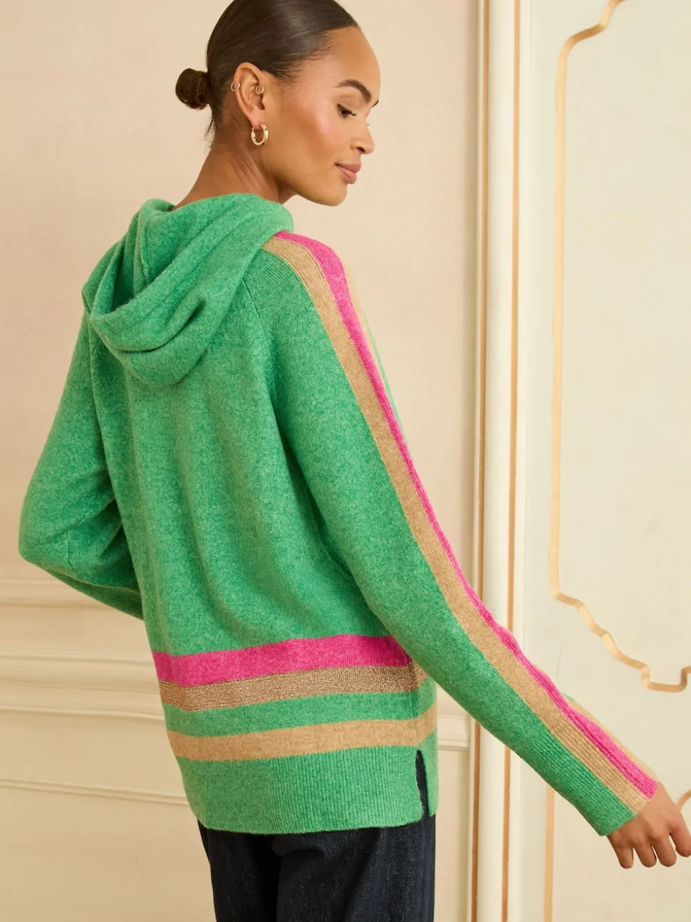 Love & Roses Bright Green Stripe Metallic Hoodie