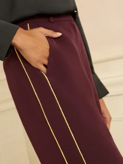 Love & Roses Burgundy Gold Textured Side Stripe Wide Leg Trousers