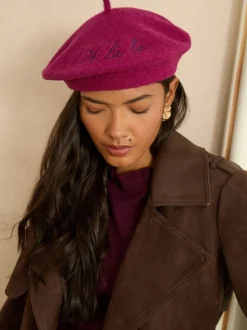 Love & Roses Burgundy Red Embriodered Beret Hat