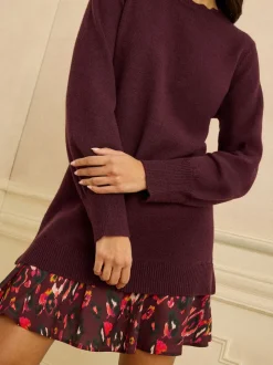 Love & Roses Burgundy Red Woven Skirt Knit Mini Dress