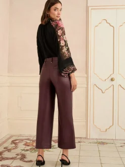 Love & Roses Cherry Red Faux Leather Wide Crop Skirt