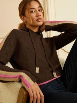 Love & Roses Chocolate Brown Multi Lurex Stripe Stripe Metallic Hoodie