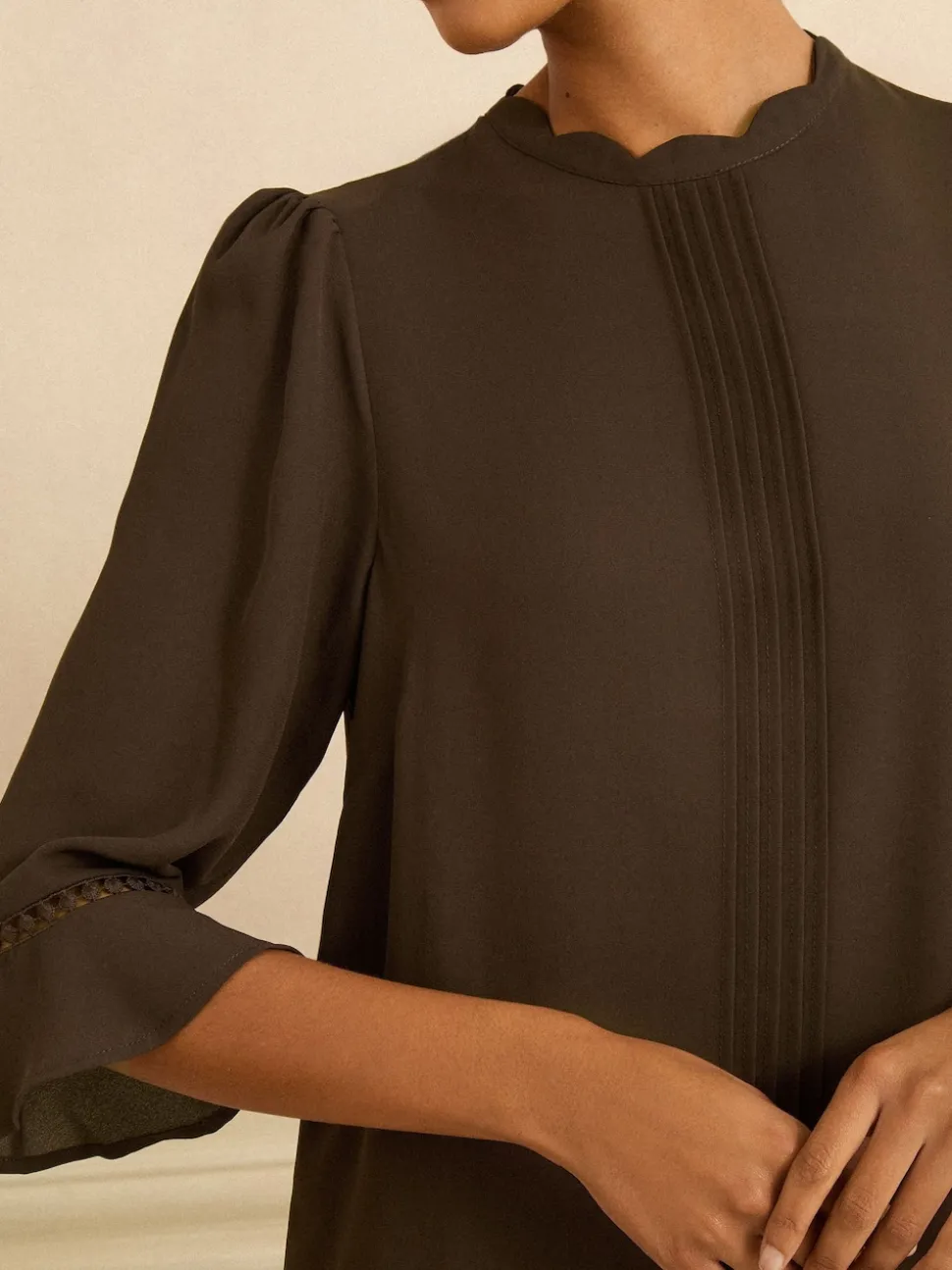 Love & Roses Chocolate Brown 3/4 Flute Sleeve Blouse