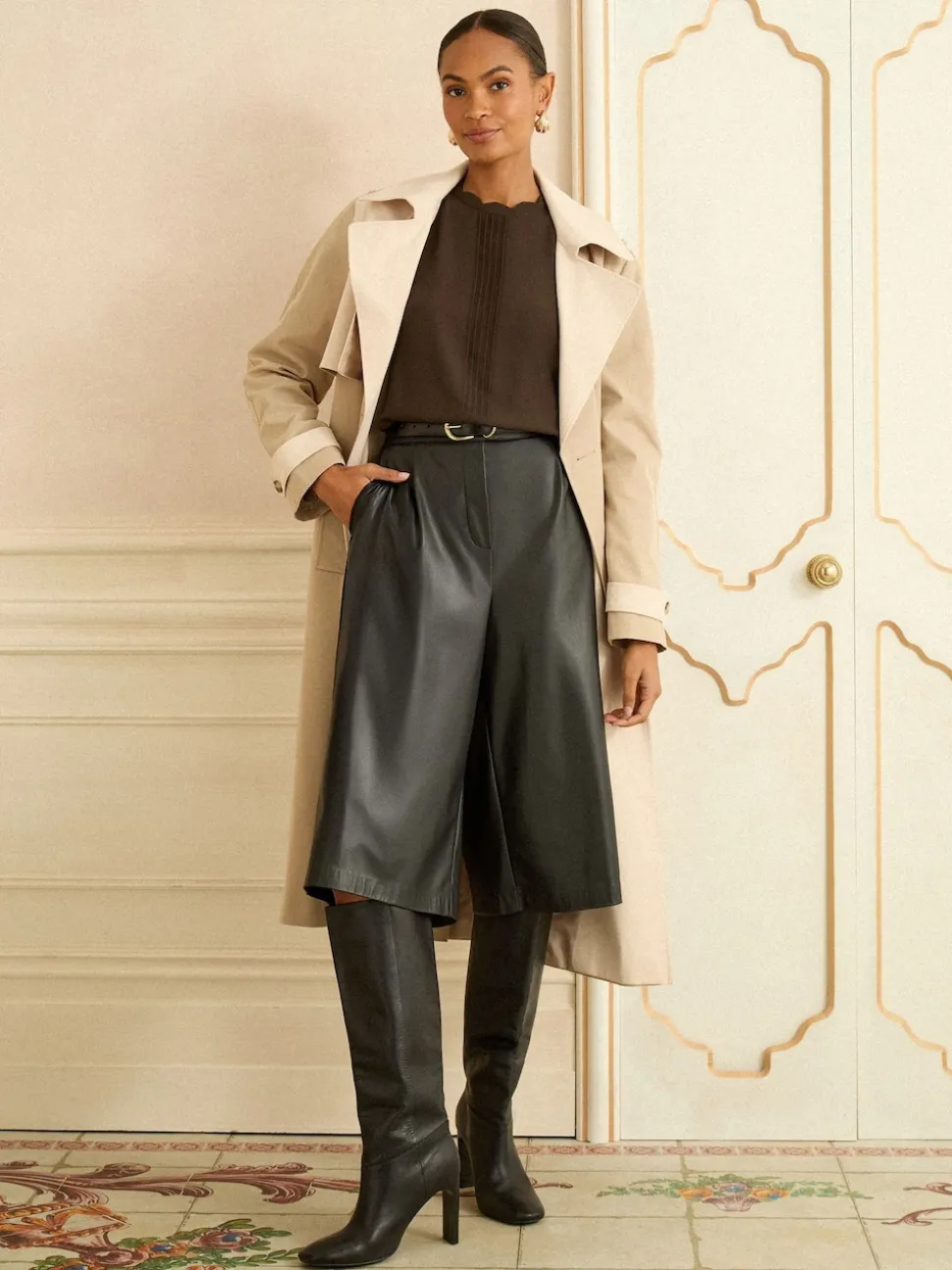 Love & Roses Chocolate Brown 3/4 Flute Sleeve Blouse