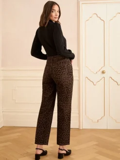 Love & Roses Chocolate Brown Leopard Print Flocked Crop Wide Leg Jeans