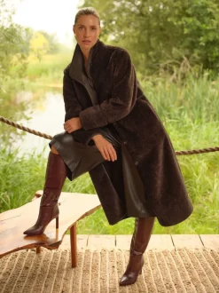 Love & Roses Chocolate Brown Tipped Midi Shearling Coat