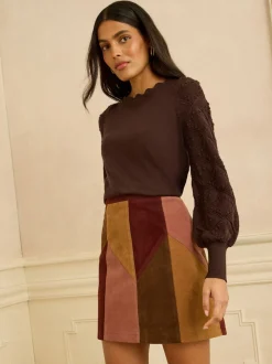 Love & Roses Chocolate Brown Bobble Stitch Scallop Knit Jumper