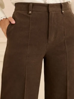 Love & Roses Chocolate Brown Faux Suede Wide Pintuck Crop Trousers