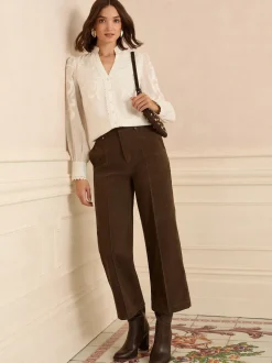 Love & Roses Chocolate Brown Faux Suede Wide Pintuck Crop Trousers