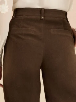 Love & Roses Chocolate Brown Faux Suede Wide Pintuck Crop Trousers