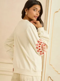 Love & Roses Cream Heart Ric Rac Embroidered Sweat Top
