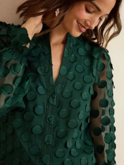 Love & Roses Dark Green Petite 3D Spot Long Sleeve Blouse