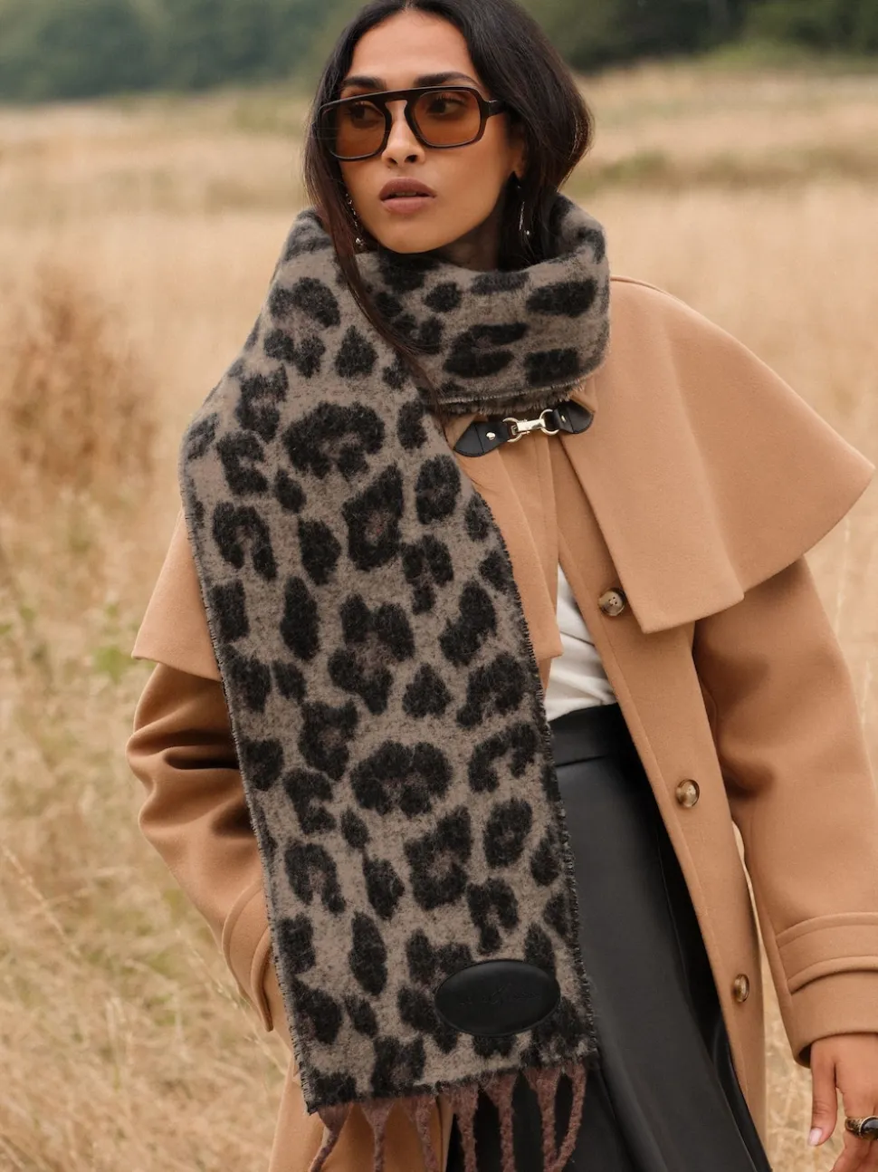 Love & Roses Dark Leopard Print Brushed Scarf